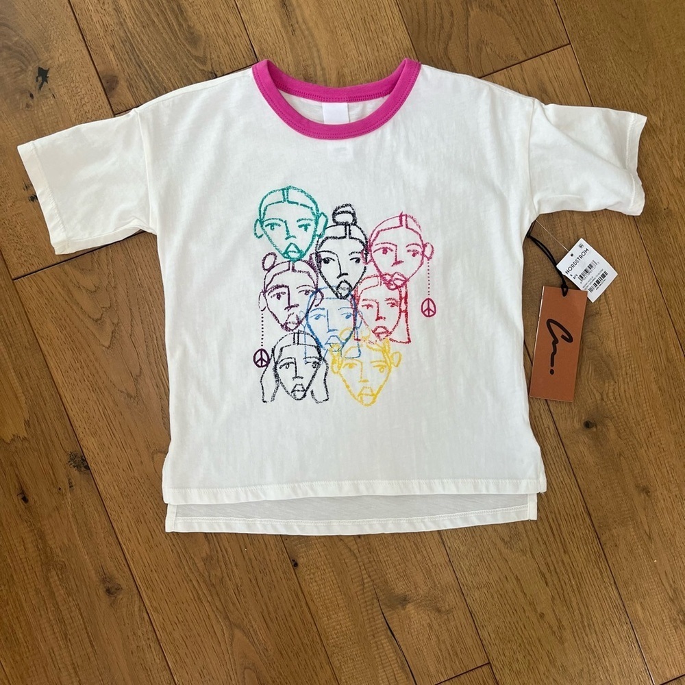 NEW Nordstrom Girls Size 6 Off-White Graphic Tee